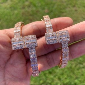 18k Rose Gold Plated Women’s Men’s Baguette Iced Link Square Bracelet Bangle 5mm